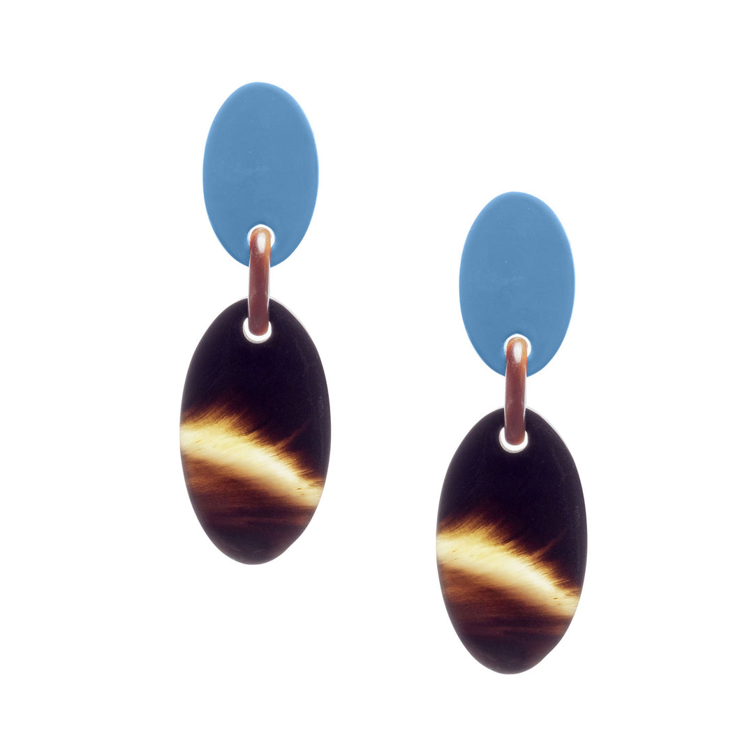 Branch Jewellery - Brown natural and blue lacquered oval drop earrings