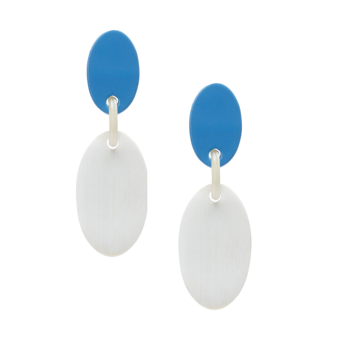 Branch Jewellery - White natural and blue lacquered oval drop earrings