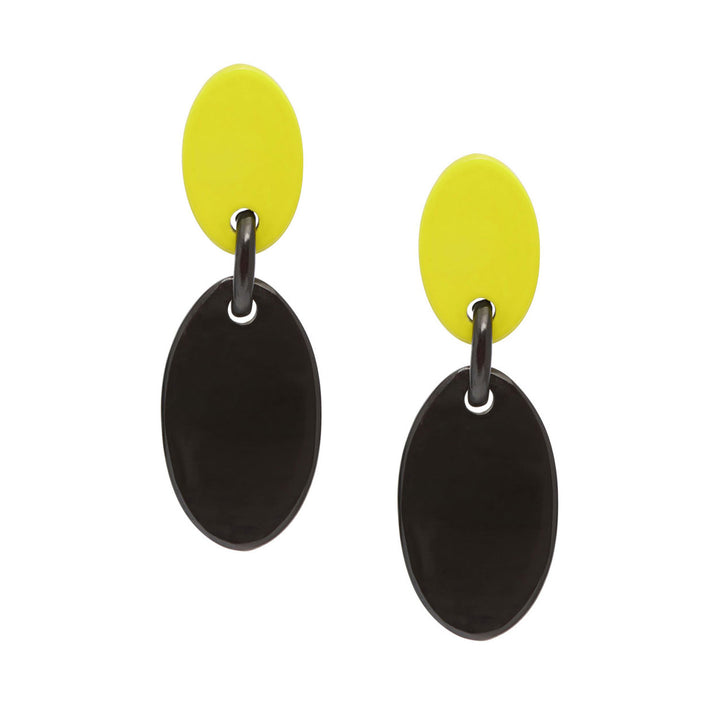 Branch Jewellery - Black and chartreuse lacquered oval drop earrings