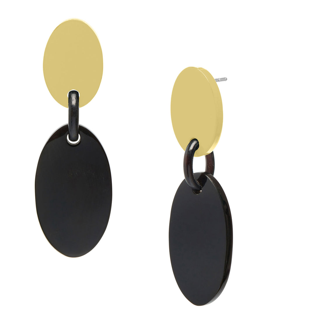 Black and Gold lacquered oval drop earrings