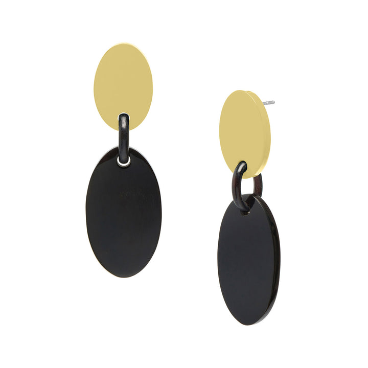 Black and Gold lacquered oval drop earrings