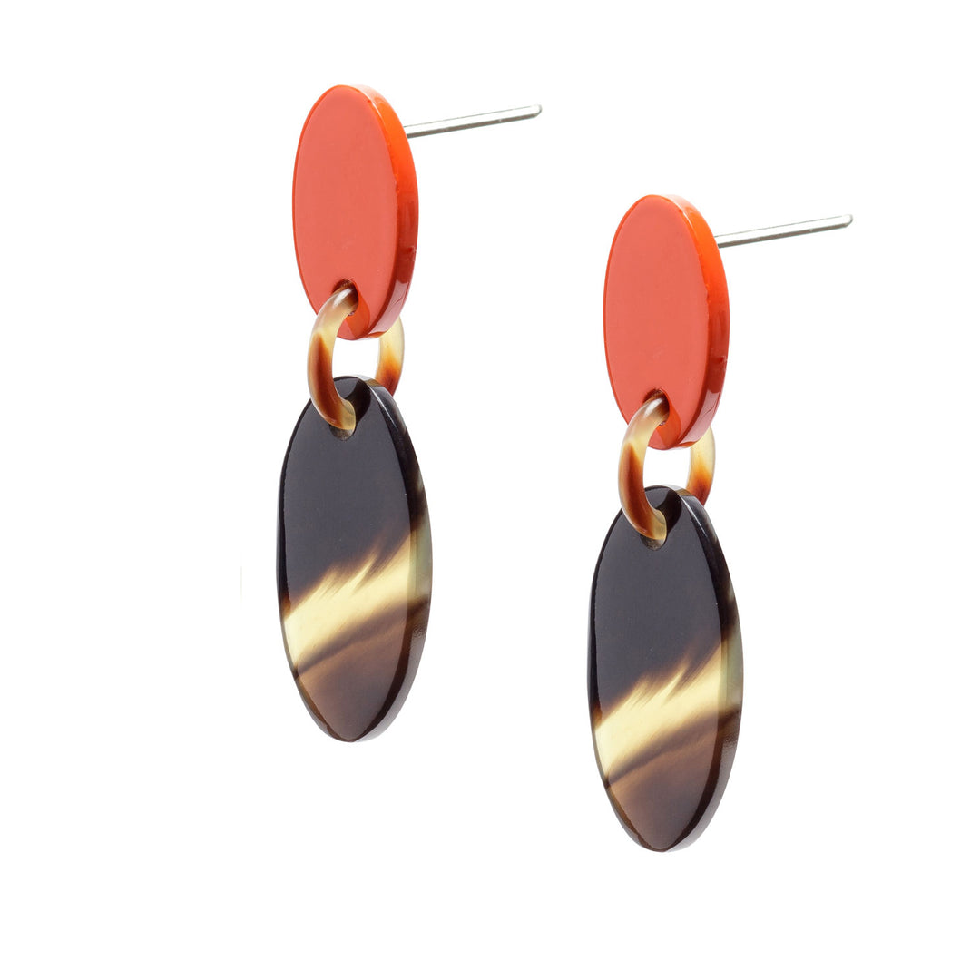 Branch Jewellery - Brown Natural and Orange lacquered oval drop earrings