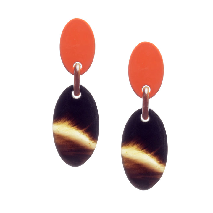 Branch Jewellery - Brown Natural and Orange lacquered oval drop earrings