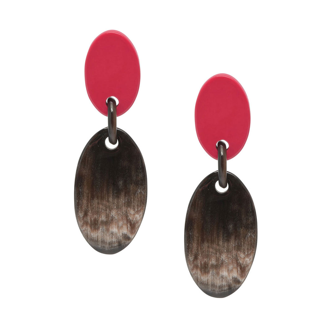 Branch Jewellery - Black Natural and red lacquered oval drop earrings
