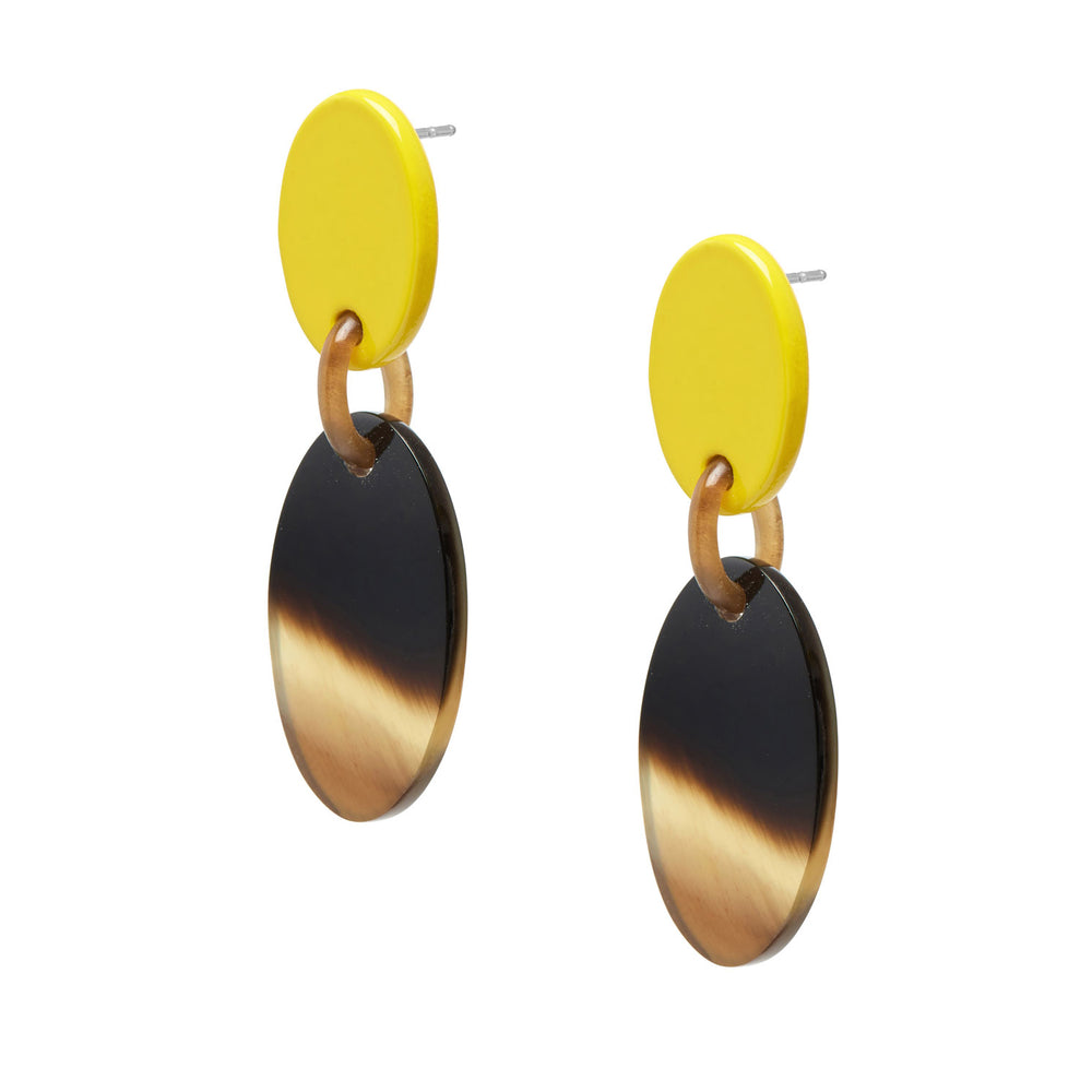 Branch Jewellery - Brown Natural and yellow lacquered oval drop earrings