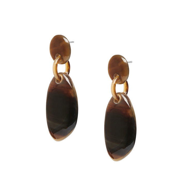 Brown natural pebble drop horn earring