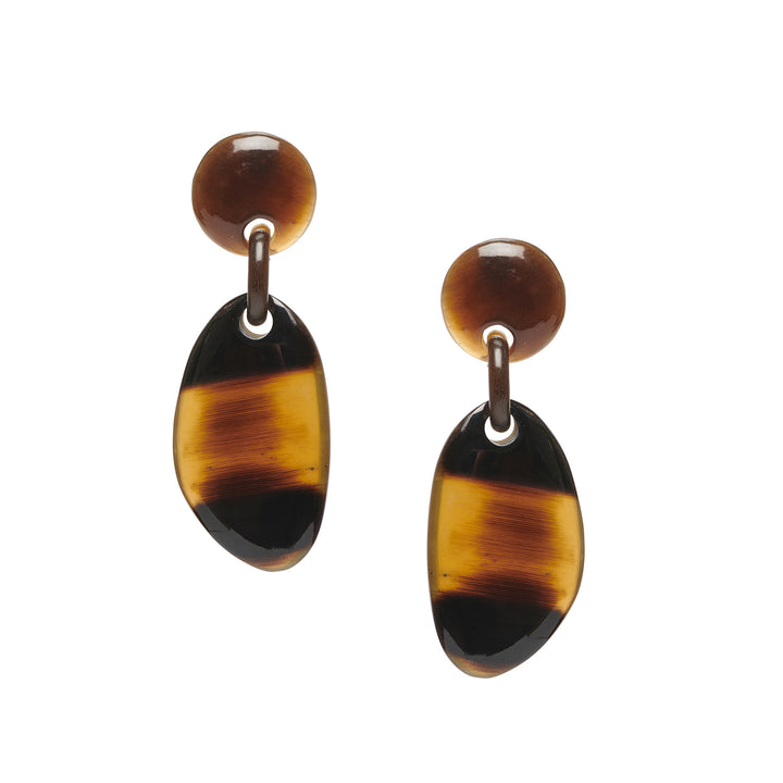 Brown natural pebble drop horn earring