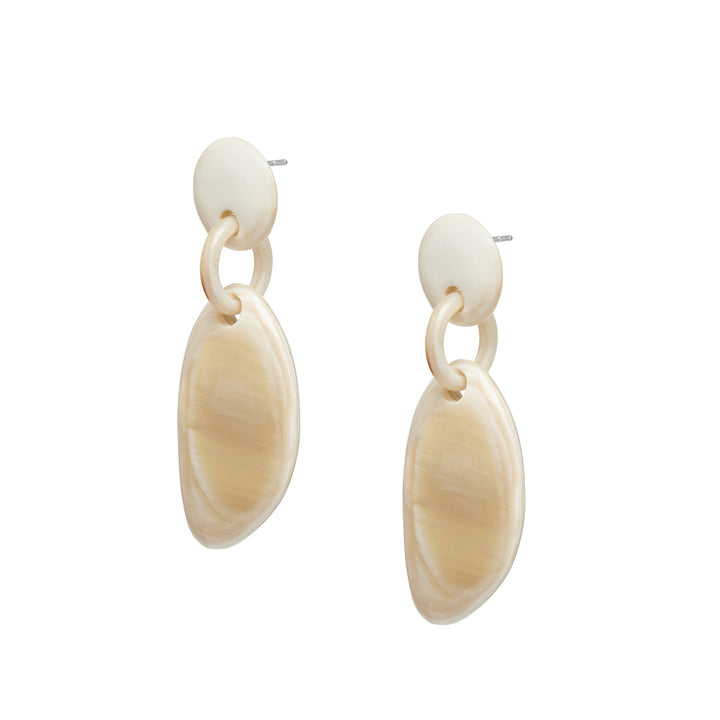 White natural pebble drop horn earring