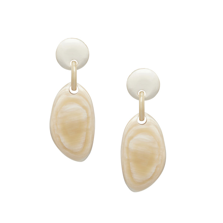 White natural pebble drop horn earring