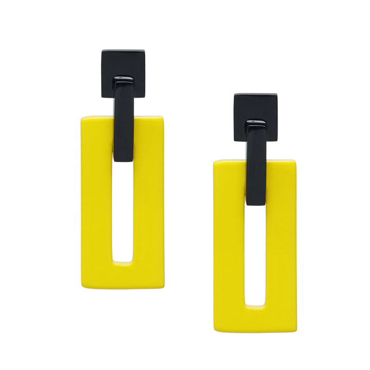 Chartreuse rectangle link horn earrings