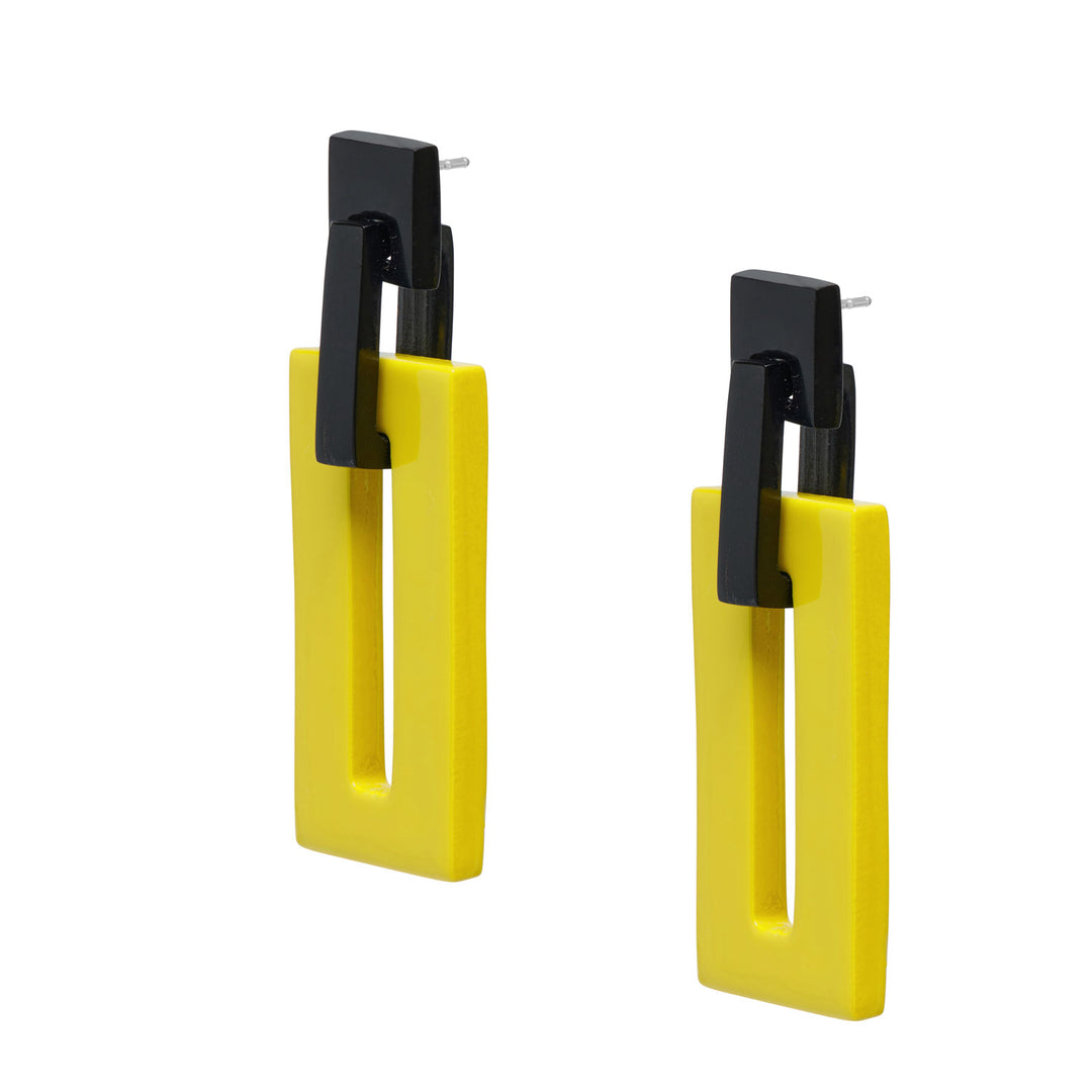 Chartreuse rectangle link horn earrings