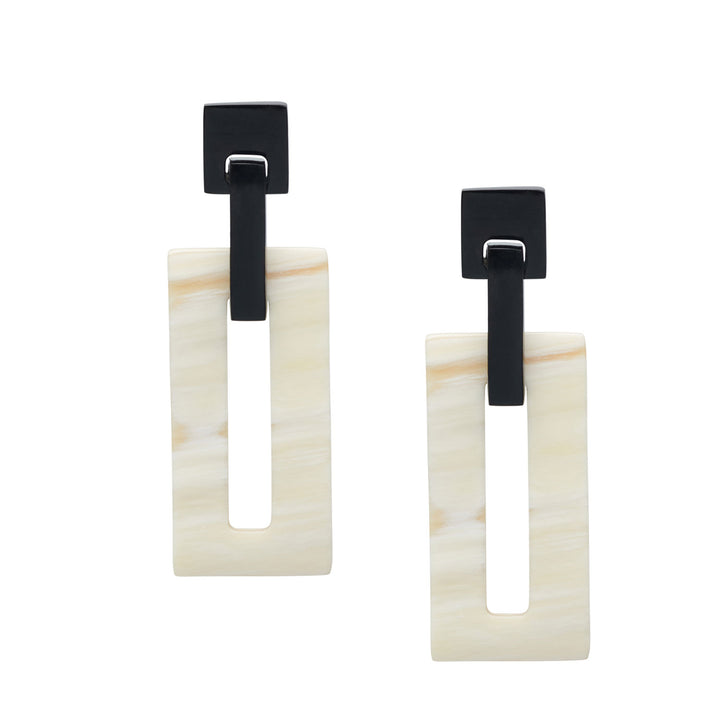 White natural rectangle link horn earrings