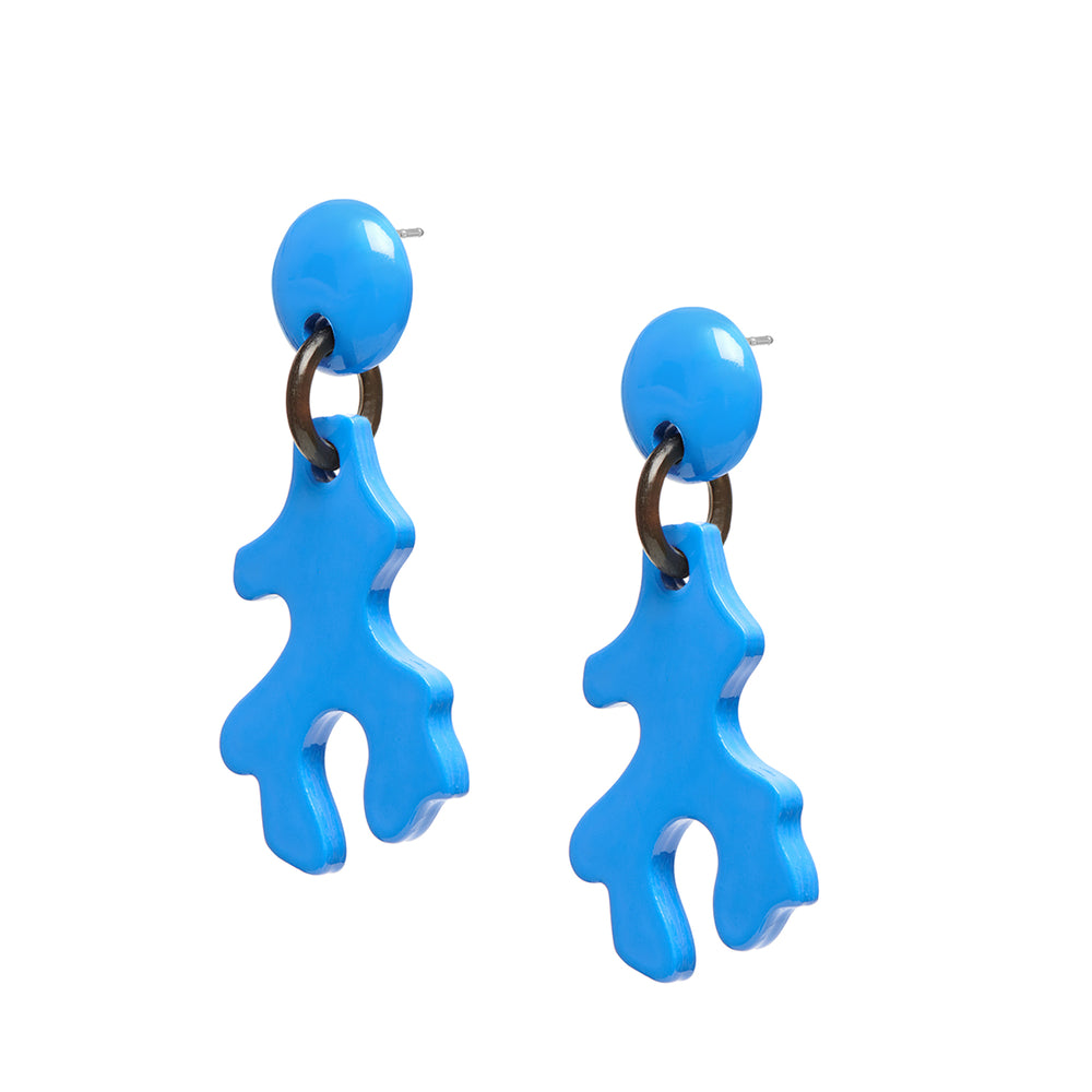 Branch Jewellery - Blue Lacquered abstract coral shaped earring.