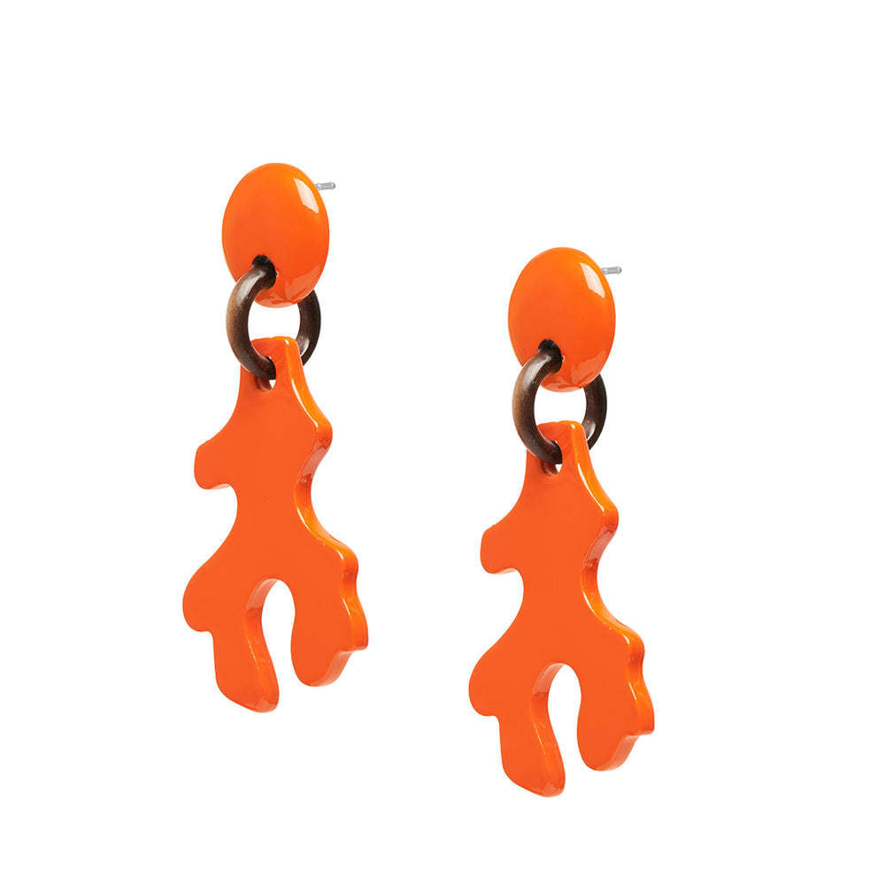 Branch Jewellery - Orange Lacquered abstract coral shaped earring.