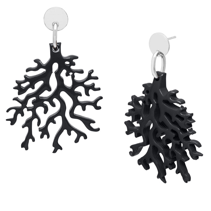 Black coral shaped earring - Silver