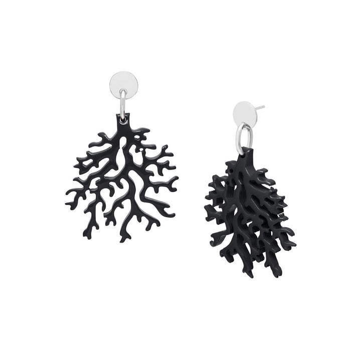 Black coral shaped earring - Silver