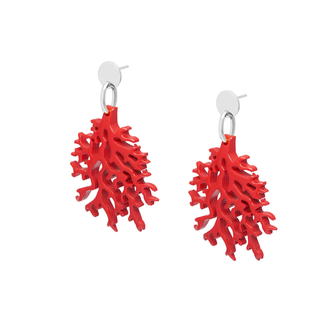 Branch Jewellery Silver and Pink lacquered coral shaped earrings