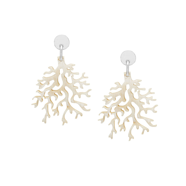 Branch Jewellery Silver and white natural lacquered coral shaped earrings