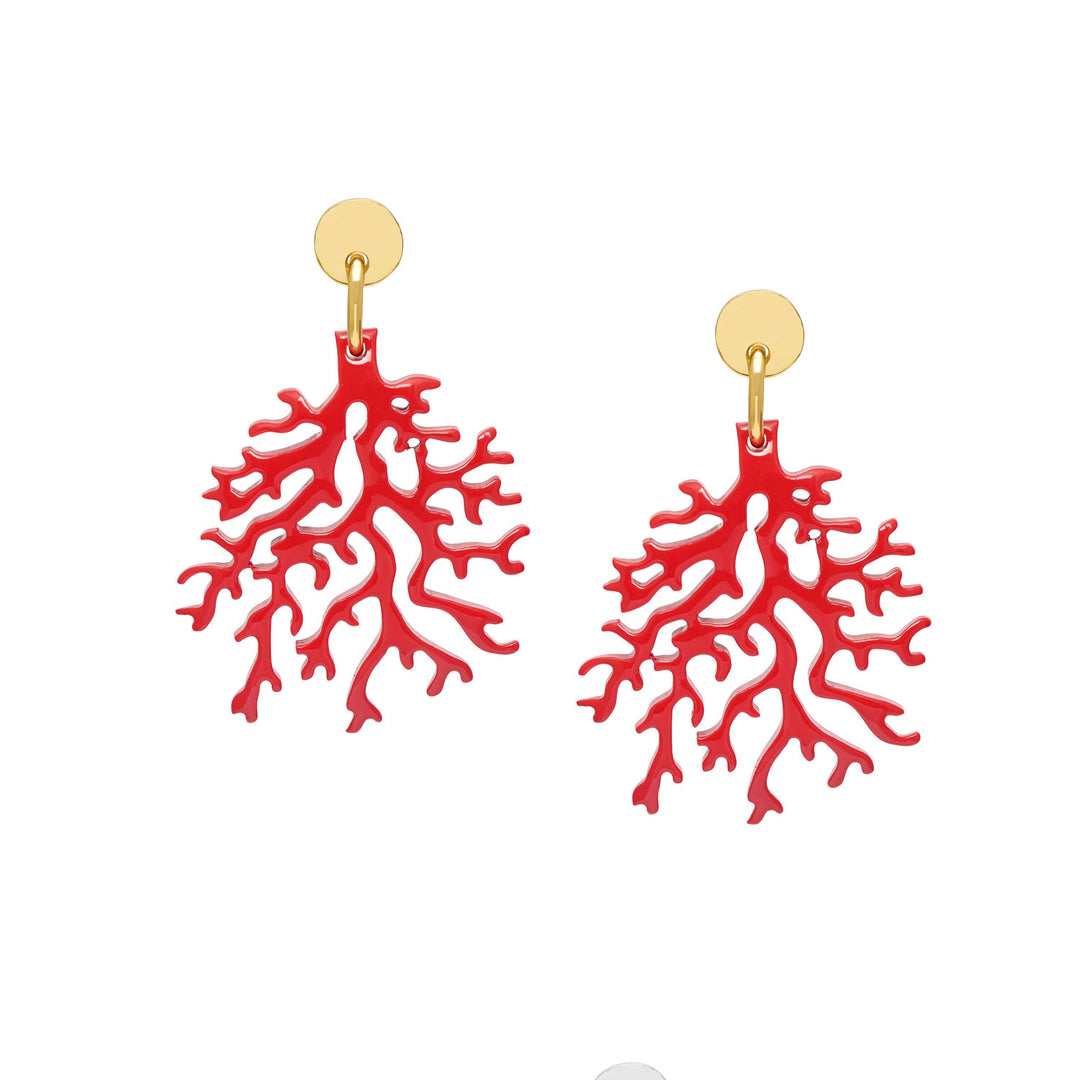 Branch Jewellery - Gold and Pink lacquered coral shaped earrings