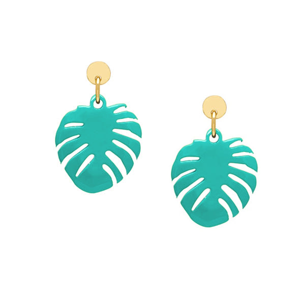 Branch Jewellery - Aquamarine horn tropical leaf earring - Gold
