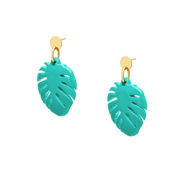 Branch Jewellery - Aquamarine horn tropical leaf earring - Gold