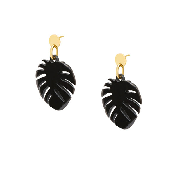 Branch Jewellery - Black horn Monstera palm leaf shaped earrings