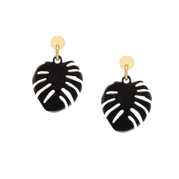 Branch Jewellery - Black horn Monstera palm leaf shaped earrings