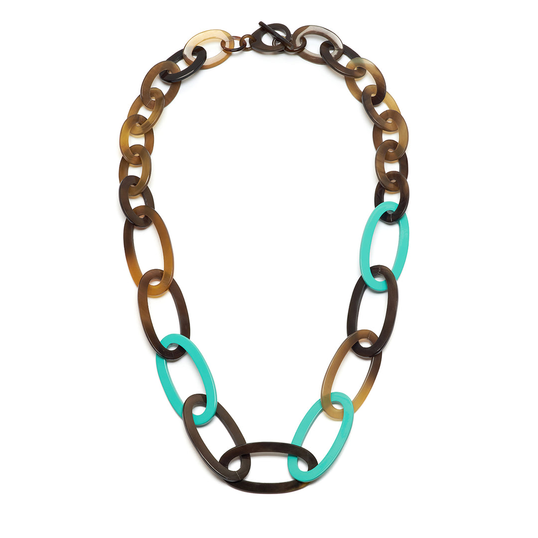 Branch Jewellery - Oval link brown & Aquamarine horn link necklace