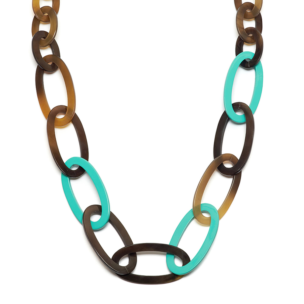 Branch Jewellery - Oval link brown & Aquamarine horn link necklace