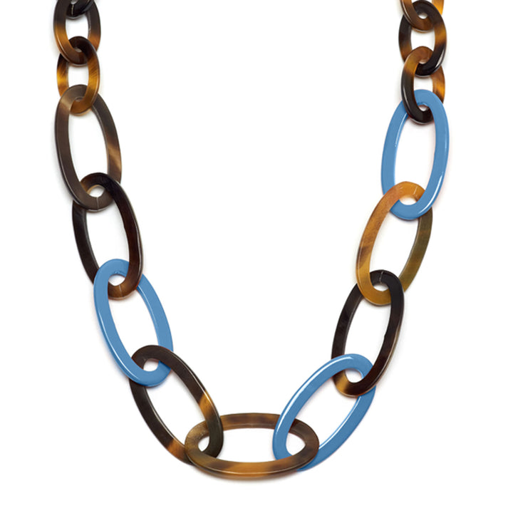 Oval link brown & Blue horn link necklace