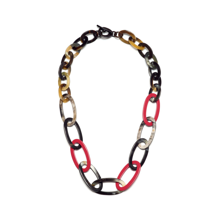 Oval link black natural & red horn link necklace