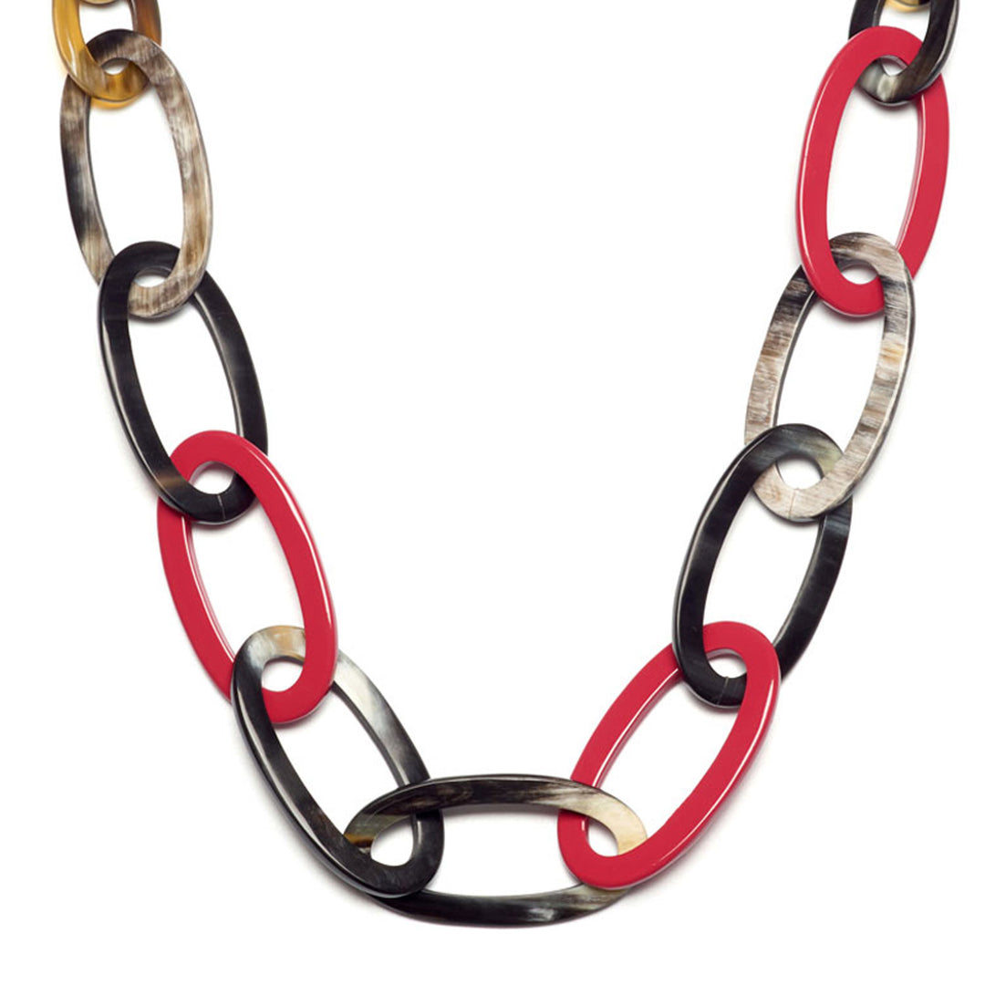 Oval link black natural & red horn link necklace