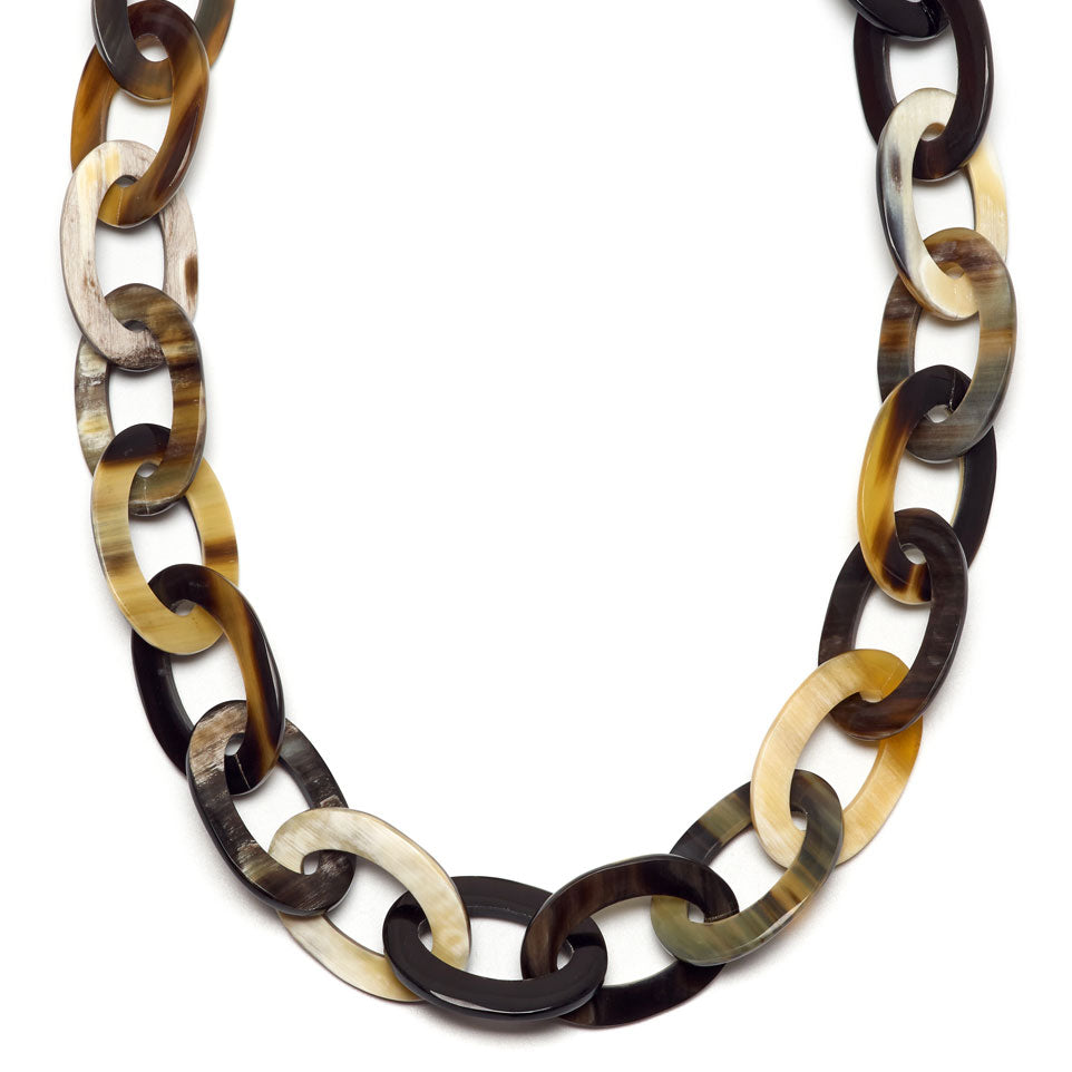 Mid length oval link Buffalo horn necklace - Black natural
