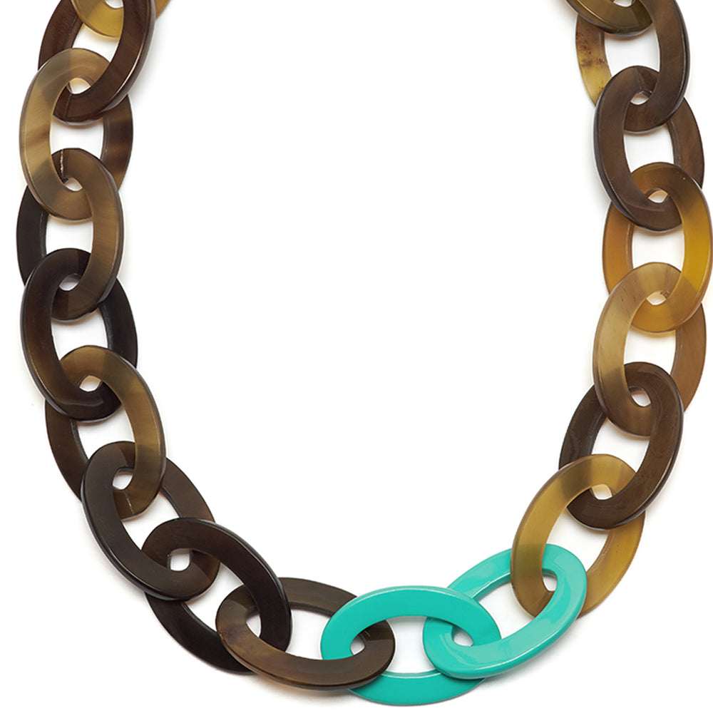 Branch Jewellery - Brown natural and aquamarine Mid length oval link necklace