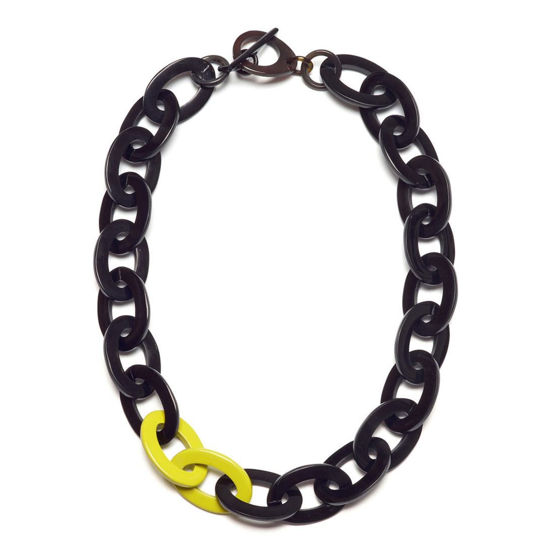Branch Jewellery - Black and chartreuse Mid length oval link necklace