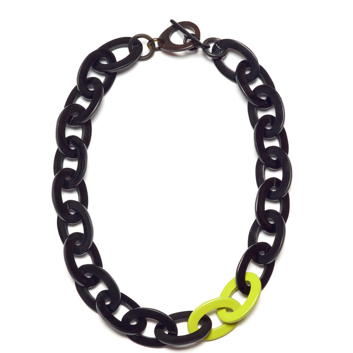 Black and Lime Mid length oval link necklace