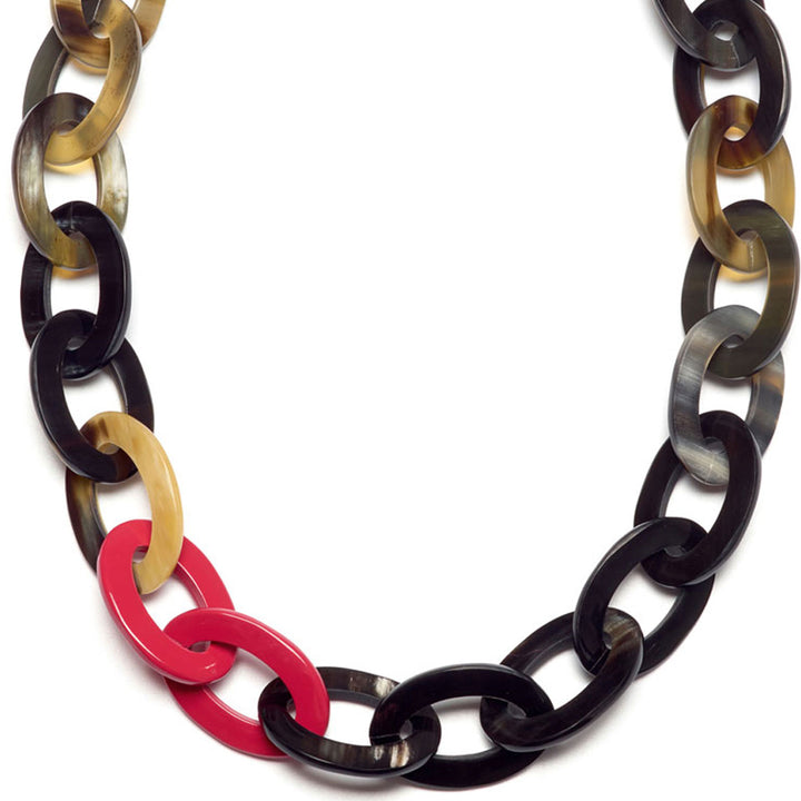 Black natural and Red Mid length oval link necklace