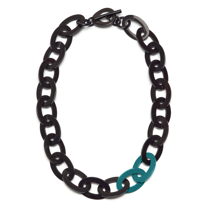 Black and Teal Mid length oval link necklace