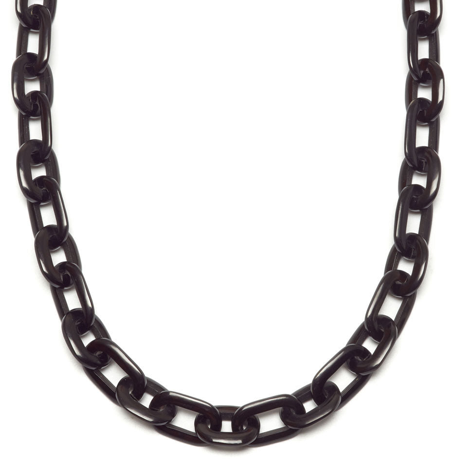 Mid Length oval link Buffalo horn necklace - Black