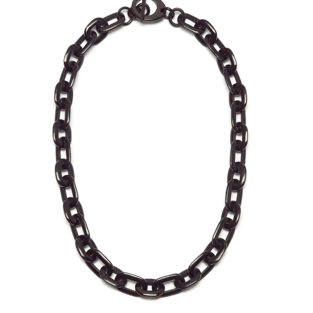 Mid Length oval link Buffalo horn necklace - Black