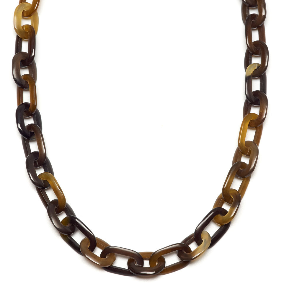 Mid Length oval link Buffalo horn necklace - Brown Natural