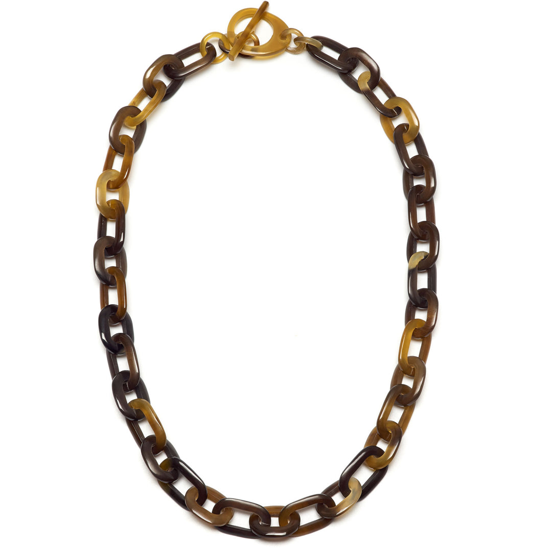 Mid Length oval link Buffalo horn necklace - Brown Natural