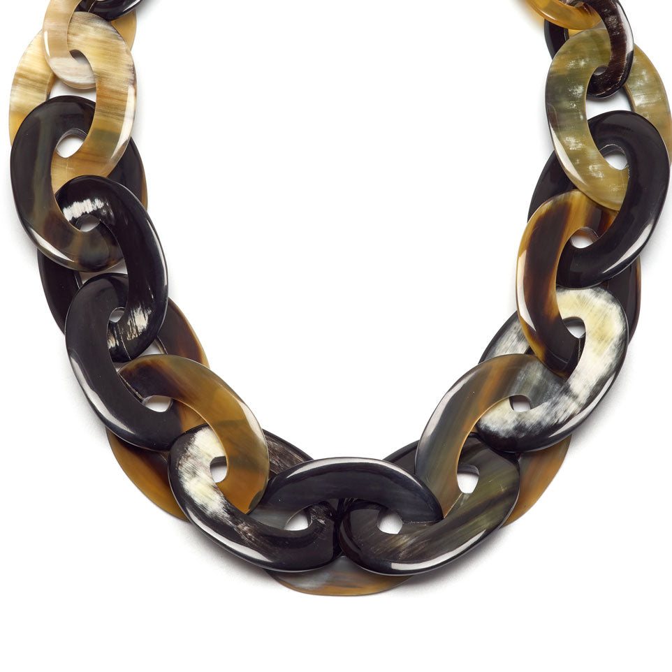 Large oval link black natural horn necklace