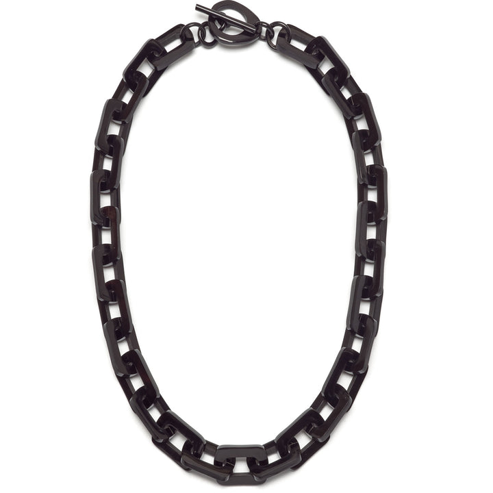 Mid Length rectangle chain link Buffalo horn necklace - Black