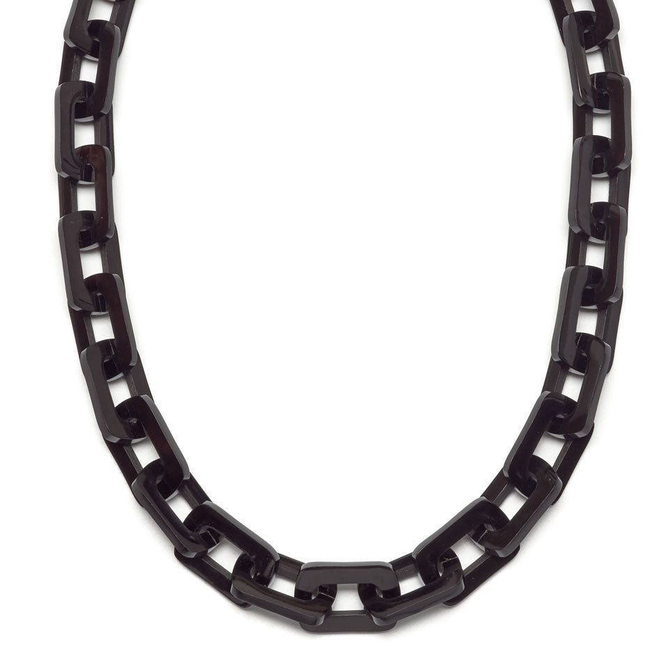 Mid Length rectangle chain link Buffalo horn necklace - Black