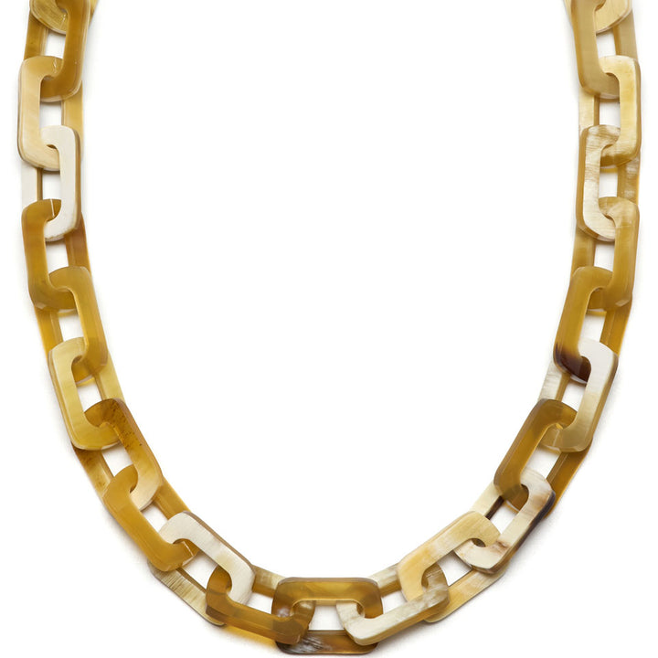 Mid Length rectangle chain link Buffalo horn necklace - White Natural