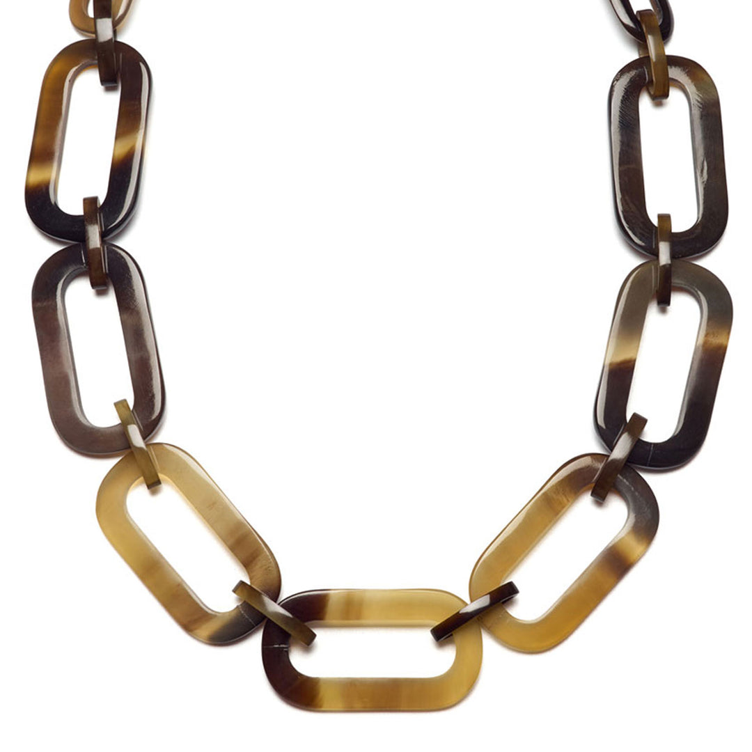 Statement rectangle link horn necklace - Brown Natural