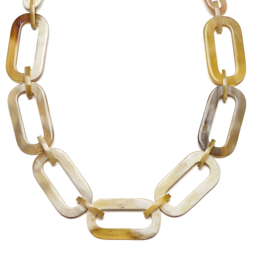 Statement rectangle link horn necklace - White Natural