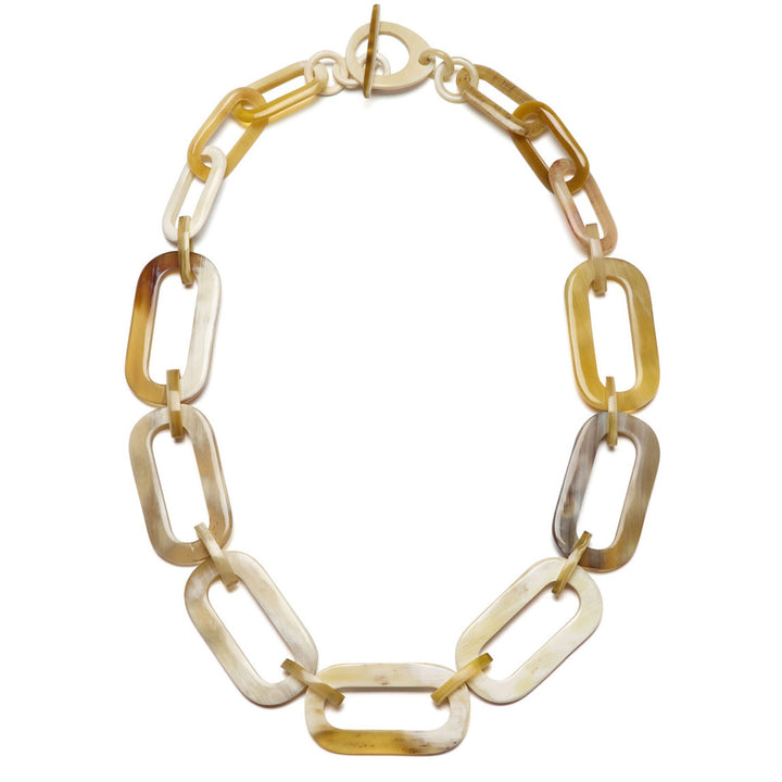 Statement  rectangle link Buffalo horn necklace - White Natural