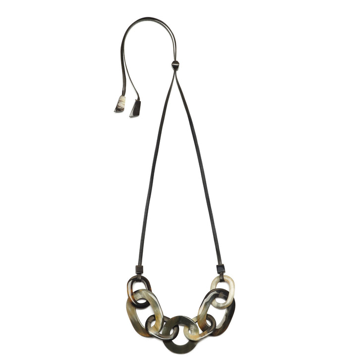 Black natural horn link and cord necklace